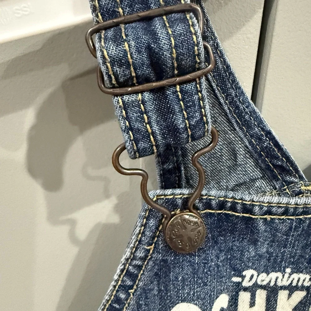 OshKosh B'Gosh Denim Overalls Baby Toddler 12 Mos Spell Out Classic Bib VestBak